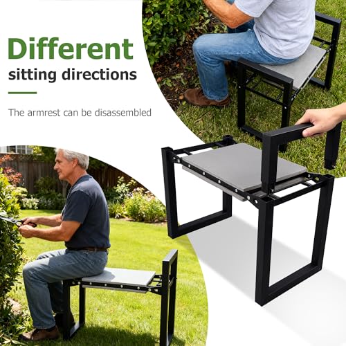 LLARGUEST Garden Kneeler and Seat,Heavy Duty Foldable Kneeling Chair with Handle,Comfortable Wide 12" Garden Kneeling Pad, Gardening Gifts for Seniors Outdoor Planting, Camping, Fishing
