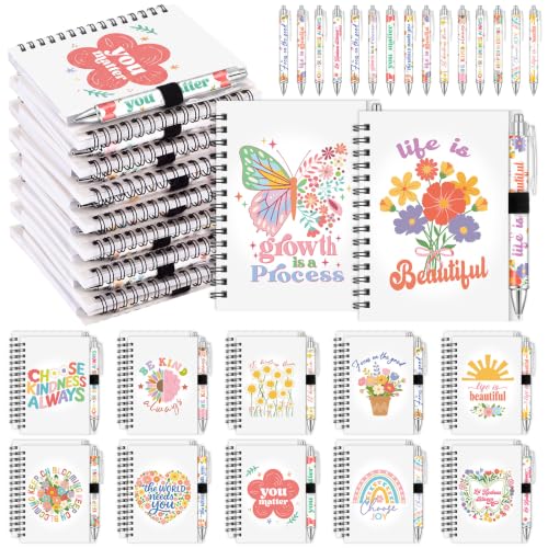 Resurhang 24 Sets Inspirational Spiral Notebook with Pens - style: Flower
