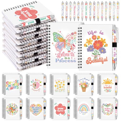 Resurhang 24 Sets Inspirational Spiral Notebook with Pens - style: Flower