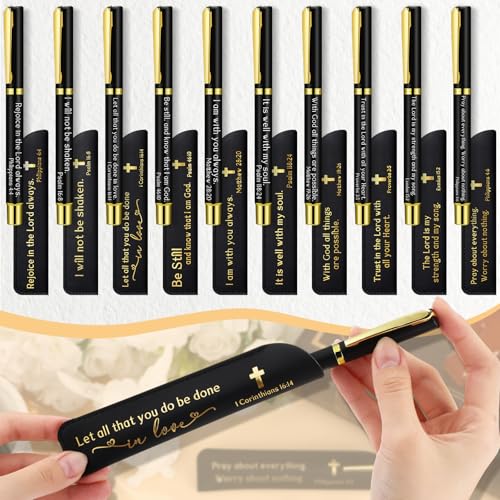 30 Sets Social Worker Gifts Bible Verse Pen with Leather Holder, Black - color: Black