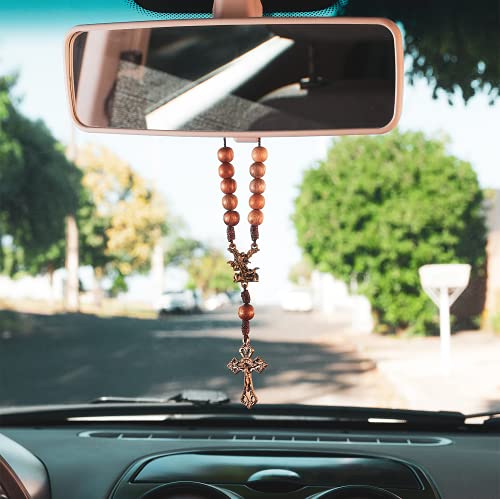 Intercession St. Michael Car Rearview Mirror Rosary (Wood) - style: St. Michael