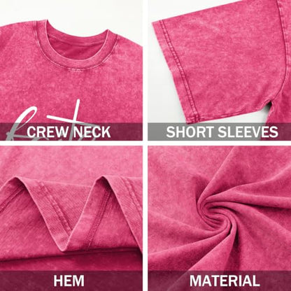 Christian Shirts for Women Faith Can Move Mountains Acid Wash Graphic Shirt Jesus Religious Bible Verse Tee Tops - color: Pink, size: Medium