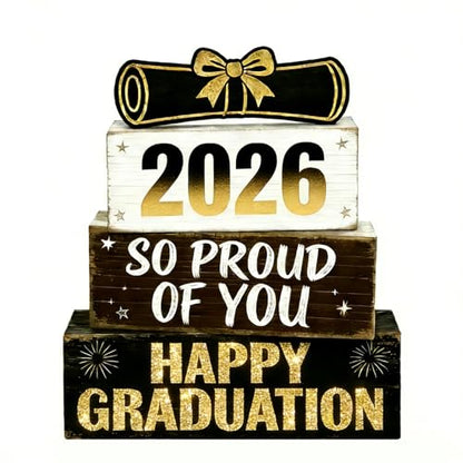 2026 Graduation Table Decorations Class of 2026 Senior Tiered Tray Decor Wooden Happy Graduation Signs Farmhouse Congrats Grad Tabletop Party Centerpiece for Tables Wooden Sign for Home Decor - style: Grad Cap