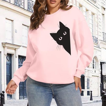 Cat Sweatshirts for Women Graphic Print Sweatshirt Funny Long Sleeve Shirt Cute Pullover Lightweight Hoodie Tops - color: Pink, size: Medium