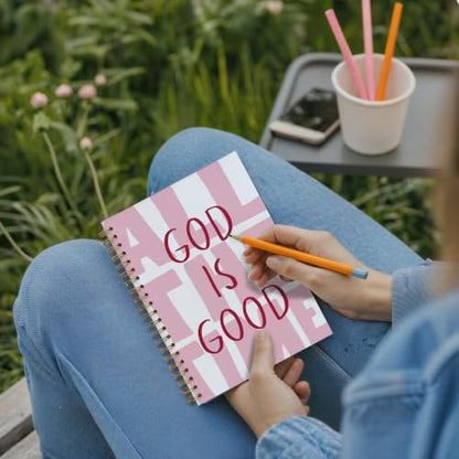 DOFQZ God Is Good All The Time Spiral Notebook Christian Inspirational Faith Journal Pink Typography Bible Verse Notebook for Women Men School Office Supplies 5 5 x 8 3 Inch - color: 24Child