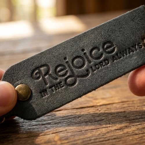 Leather Keychain, Christian Gifts for Men and Women, Full Grain Cowhide Debossed Bible Verse Flat Key Fob - color: Eden Green