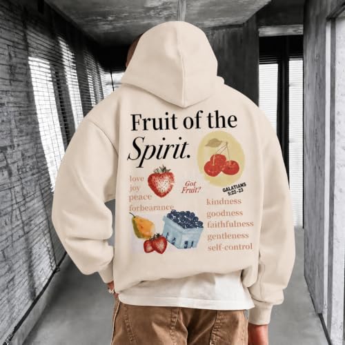 Christian Hoodies for Men Fruit of The Spirit Hoodie Jesus Religious Faith Bible Verse Sweatshirt Graphic Pullover - color: Apricot, size: Small
