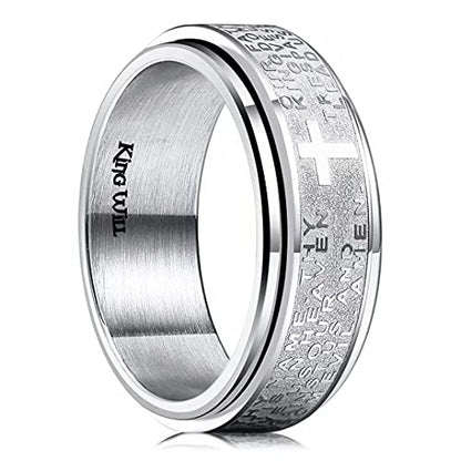 King Will 8mm Black/Gold/Silver Prayer Stainless Steel Ring - color: silver