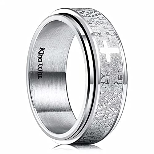 King Will 8mm Black/Gold/Silver Prayer Stainless Steel Ring - color: silver