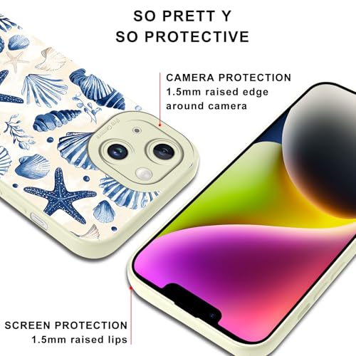 Aesthetics Summer Beach Shell Starfish Phone Case for iPhone 14 Case Girly Pattern Shockproof Soft Protective for Women Men Phone Cover Funda for iPhone 14 6.1 Inch - color: Beach, size: for iPhone 14