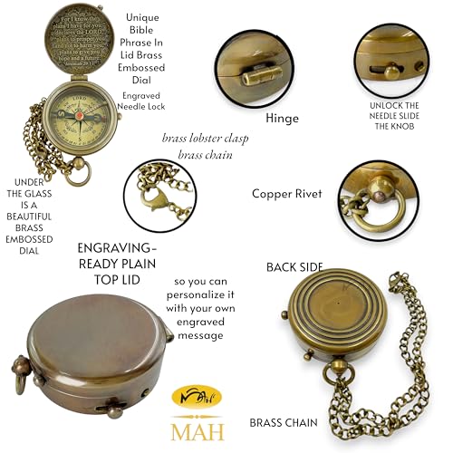 Handmade Religious Brass Compass Gift with Engraved & Embossed Faith Messages – Inspirational Christian Religious Gift Keepsake for Baptism, Confirmation, Christening, First Communion or Christmas - style: For I Know – Edition 1