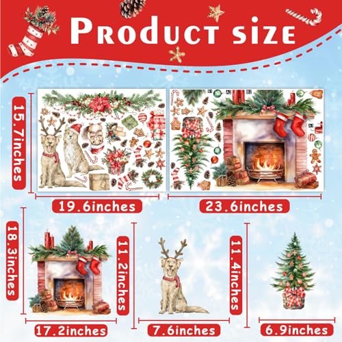 Merry Christmas Wall Stickers Xmas Pine Tree Fireplace Art Decal Decoration - color: Red
