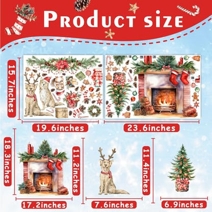 Merry Christmas Wall Stickers Xmas Pine Tree Fireplace Art Decal Decoration - color: Red
