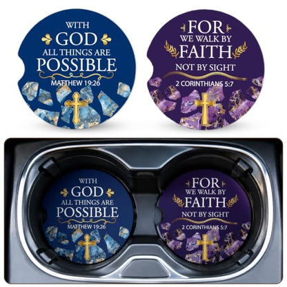 2 Pack Bible Verse Car Coasters for Cup Holders, Cup Holder Coaster - color: Bible