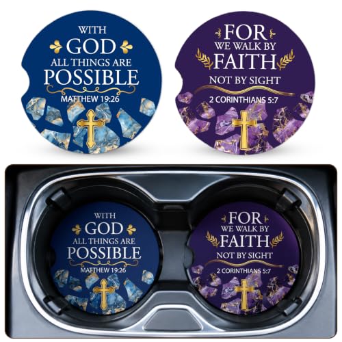 2 Pack Bible Verse Car Coasters for Cup Holders, Cup Holder Coaster - color: Bible