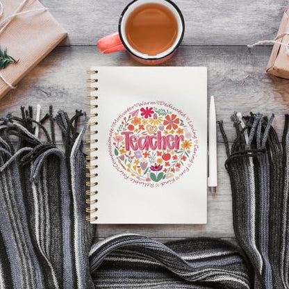VONTP Boho Floral Teacher Spiral Notebook Journal, 5.5x8.3 Inch - color: 006-teacher