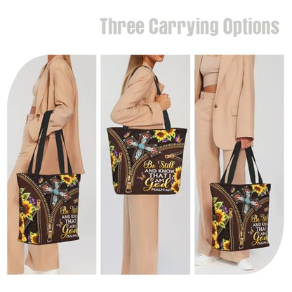 Bible Tote Bags for Women Christian Gifts Religious Church Shoulder Bag - color: Sunflower Cross-2