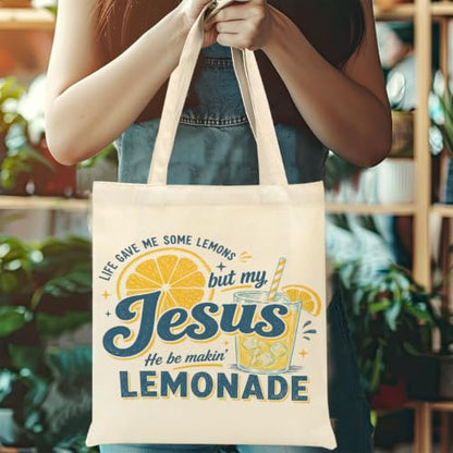 Faith Canvas Tote Bag, Christian Gifts for Women Mama Sister Inspirational Bible Verse Birthday Christmas - color: Lemons 913