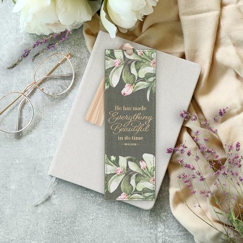 Christian Art Gifts Faux Leather Bookmark for Women: Everything Beautiful - color: Forest Green/Everything Beautiful
