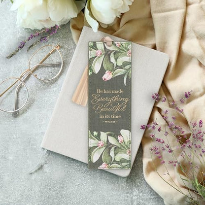 Christian Art Gifts Faux Leather Bookmark for Women: Everything Beautiful - color: Forest Green/Everything Beautiful