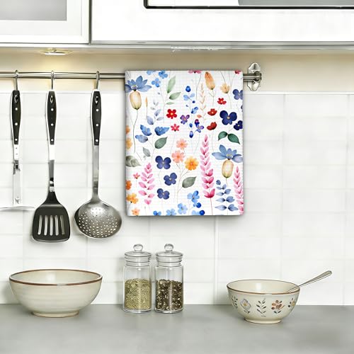 Watercolor Flowers Wildflower Kitchen Dish Towels,Farmhouse Hand Towels 16x24 Inch Decorative Absorbent Dish Cloth for Cooking Baking Cleaning Bathroom Decor Set of 2 - color: Watercolor Flowers Wildflower