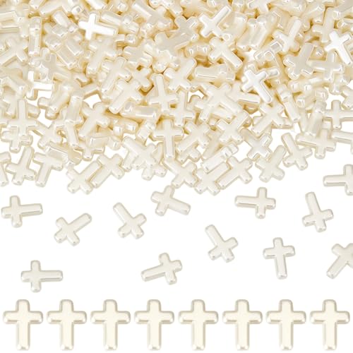 SUNNYCLUE 1 Box 300Pcs White Cross Beads Crosses Beads Small Bulk Pure Plastic Sunday Rosary Loose Spacer Crucifix Imitation Pearl Beads for Bracelets Beading Necklaces Keychains Supplies Women Adult - color: Creamy White