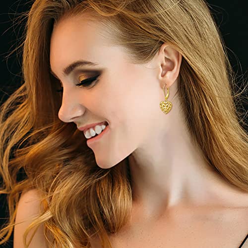 S925 Sterling Silver Heart Dangle Drop Earrings for Women Jewelry Gift - style: Heart Cross Gold-Plated
