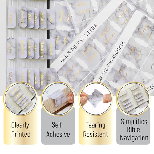 Mr. Pen- Laminated Bible Tabs, 75 pcs, Easy-to-Read & Apply - color: Marble Design