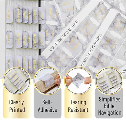 Mr. Pen- Laminated Bible Tabs, 75 pcs, Easy-to-Read & Apply - color: Marble Design