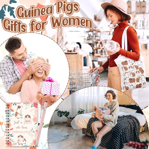 Kinlop 5 Pcs Guinea Pig Gift Set Tote Bag Cosmetic Bag Notebook Pink Pen - color: Pink, style: Guinea Pig