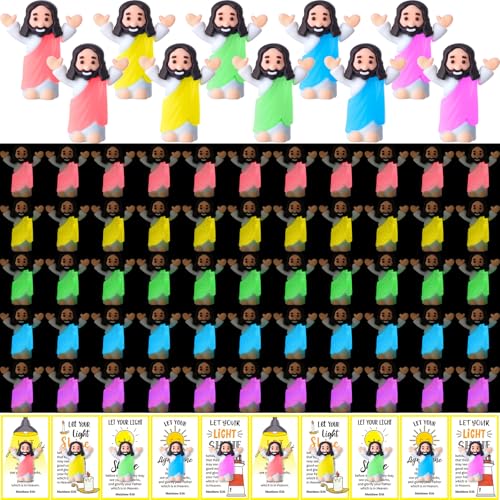 CroBlissful 100 Sets Mini Jesus Figurines Glow in Dark, Raise Both Hands - style: Raise Both Hands