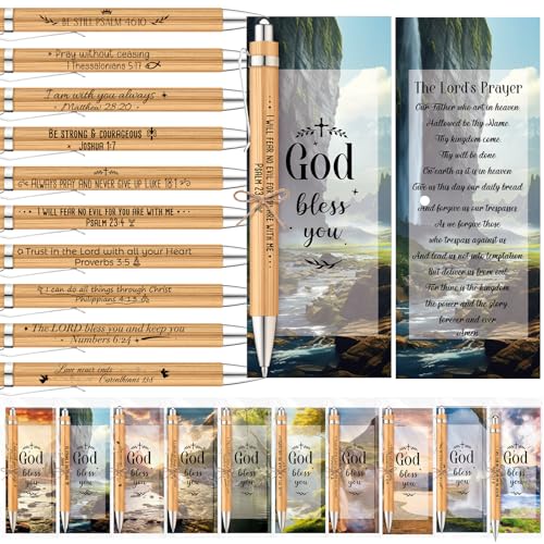Qeeenar 50 Set Scripture Bamboo Pens Religious Gifts Black Ink,Classic - style: Bible