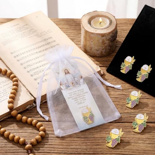 Supervitae 12 Sets First Communion Pin Bulk John 6:33 Christian Bookmarks - style: First Communion