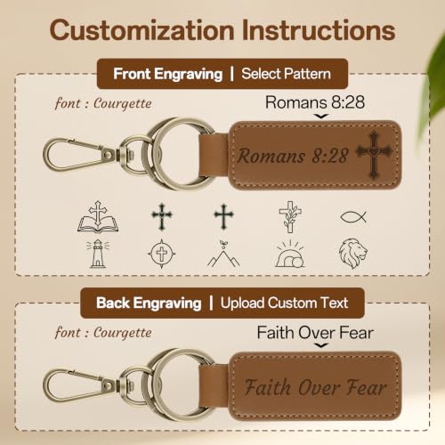 Custom Leather Christian Keychain, Personalized Engraved Bible Verse - color: Brown