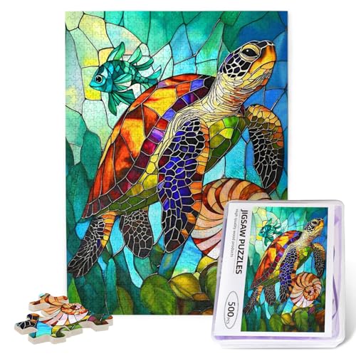 Sea Turtles Jigsaw Puzzles for Adults 500 Pieces Sea Turtles Painting Wooden Jigsaw Puzzle Colorful Sea Turtles Puzzle for Family Friends Home Decor - color: Sea Turtles, size: 500PCS