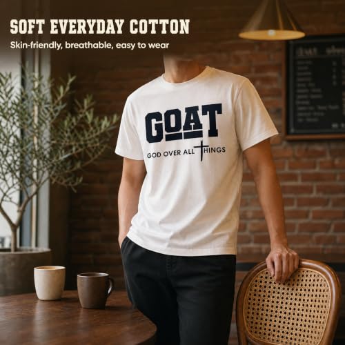 Men's Christian Graphic T-Shirt,Goat(God Over All Things) 100% Cotton Tee - color: White, size: 4X-Large