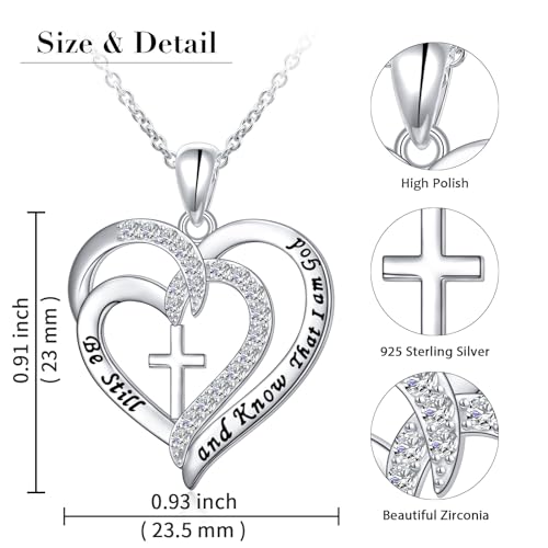 S925 Sterling Silver Christian Cross Heart Faith Bible Verse Necklace Rings - style: Be Still and Know That I am God