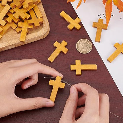 SUNNYCLUE 80Pcs Wooden Cross Charms Easter Small Wooden Cross Charm Mini Wood Crosses Cross Charm Rosaries Crucifix Charms Pocket Crosses Charms for Jewelry Making Bracelet Necklace Party Favors - color: 80pcs Camel 42x24.5mm