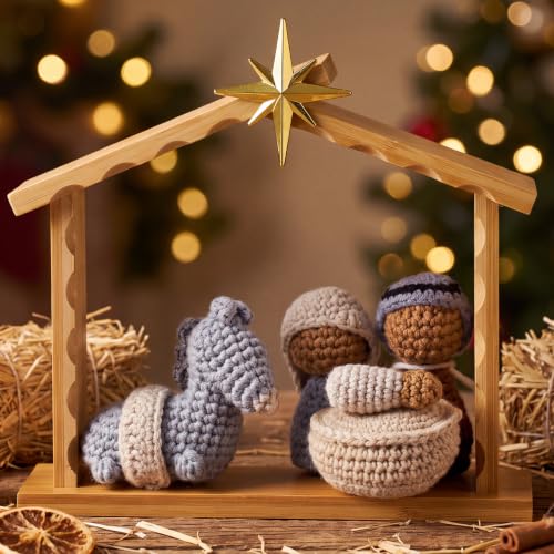 Wesiti Crochet Christmas Nativity Set with Stable House Nativity Scene