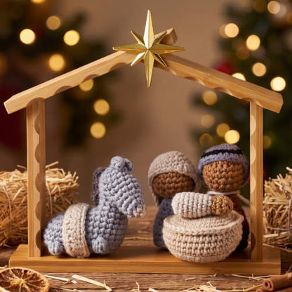Wesiti Crochet Christmas Nativity Set with Stable House Nativity Scene