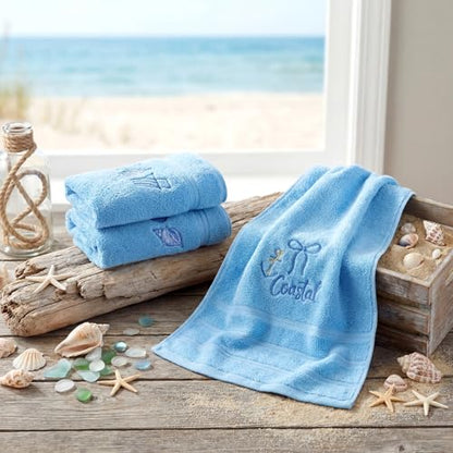 SmoothNovelty 3 Pcs Beach Coastal Hand Towels Cotton Ocean Starfish Shell - color: Beach, size: 13.3 x 29.5 inches