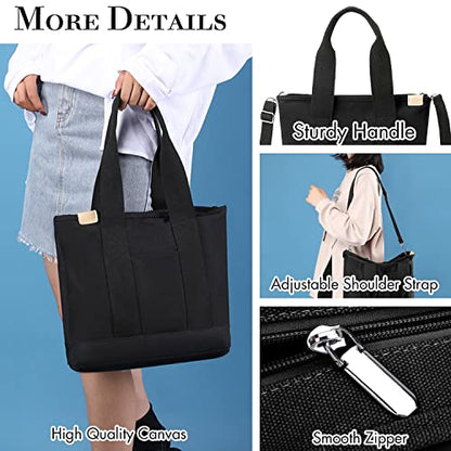 Canvas Tote Bag for Women,Small Totes Bags with Zipper Crossbody Purse with Pockets Large Shoulder Handbag,2 Sizes - color: Dark Green, size: Small
