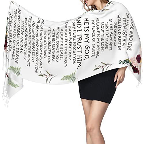 Psalm 23 Travel Scarf The Lord Is My Shepherd 23rd Psalm Floral Cashmere Pashmina Shawl Inspirational Bible Verse Scripture