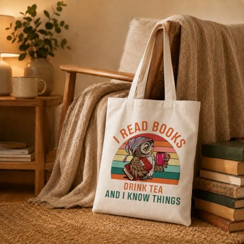 Reusable Canvas Grocery Bags, I Read Books Drink Tea And I Know Things, Funny Reusable Grocery Tote Bag, Aesthetic Bags, Canvas Tote Bag Gifts for Women Teacher - color: Style 19