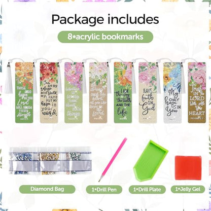 8 Pieces Christian Bible Verse Diamond Art Bookmarks 5d Christian Beaded Bookmark Acrylic Tassel Bookmark for DIY Making Beginners Adults Arts Craft Supplies (Floral Christian) - color: Floral Christian