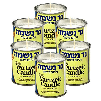 RAMBUE 24 Hour Yartzeit Memorial Candle in Tins (6 Pack)- White Perffin Wax Candle Burning Time Aprox. 1 Day