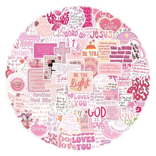 110Pcs Bible Verse Stickers Pack, Inspirational Christian Stickers for Teens Adults, Vinyl Waterproof Sticker for Water Bottle Laptop Scrapbook Journal Party Supplies(Pink)