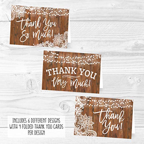 24 Bulk Thank You Cards with Envelopes Blank Cute Thank You Notes - color: Wood Lights 24 pcs