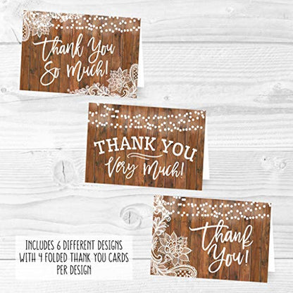 24 Bulk Thank You Cards with Envelopes Blank Cute Thank You Notes - color: Wood Lights 24 pcs