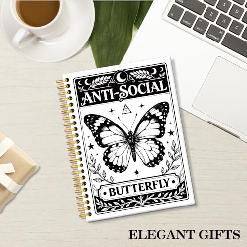 ERHACHAIJIA Anti-Social Butterfly Spiral Notebooks for Tarot Enthusiasts - color: Black-white